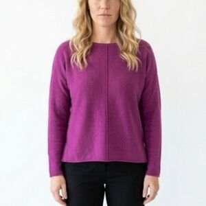 Eileen Fisher Merino Jersey Sweater Large Purple Pullover 100% Merino Wool